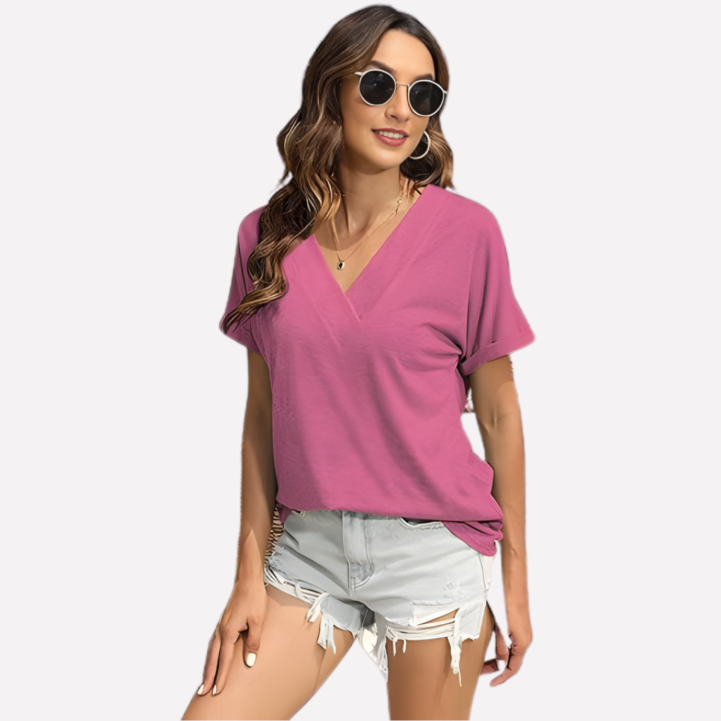 Vrouwen V-Hals Korte Mouwen T-Shirt