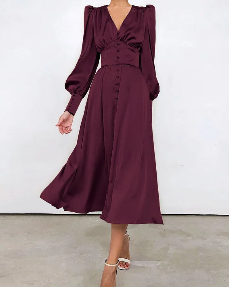 Seraphina – Satijnen Maxi Jurk met V-Hals Voor Dames