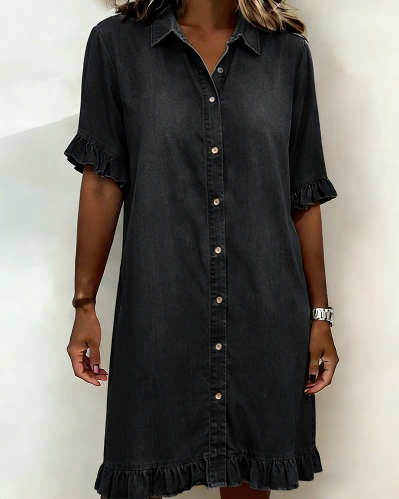Lisa | Comfortabele Denim Jurk met Flatterende Rimpeling