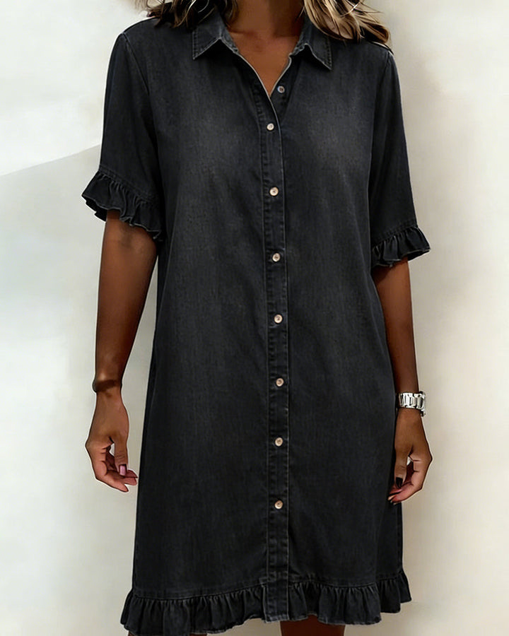 Lisa | Comfortabele Denim Jurk met Flatterende Rimpeling
