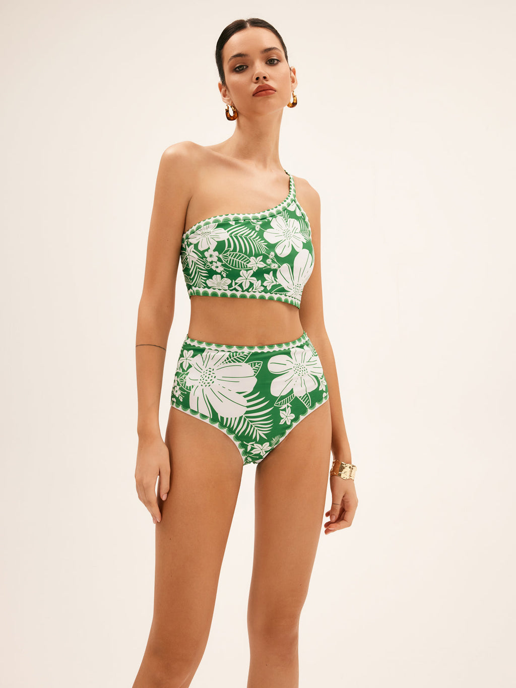 Vienna - Floral One Shoulder Bikini Set Met Hoge Taille