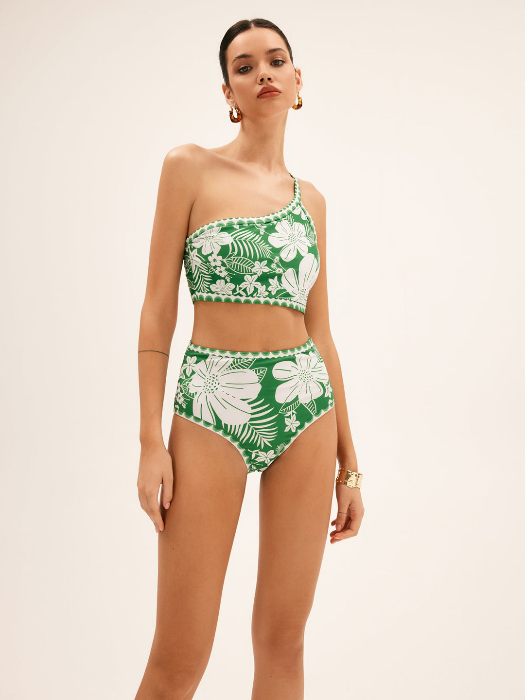 Vienna - Floral One Shoulder Bikini Set Met Hoge Taille