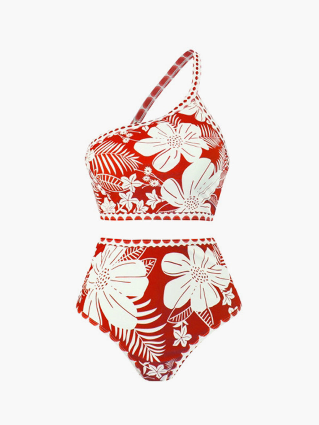 Vienna - Floral One Shoulder Bikini Set Met Hoge Taille