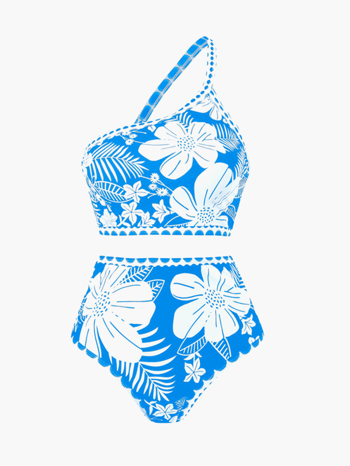 Vienna - Floral One Shoulder Bikini Set Met Hoge Taille