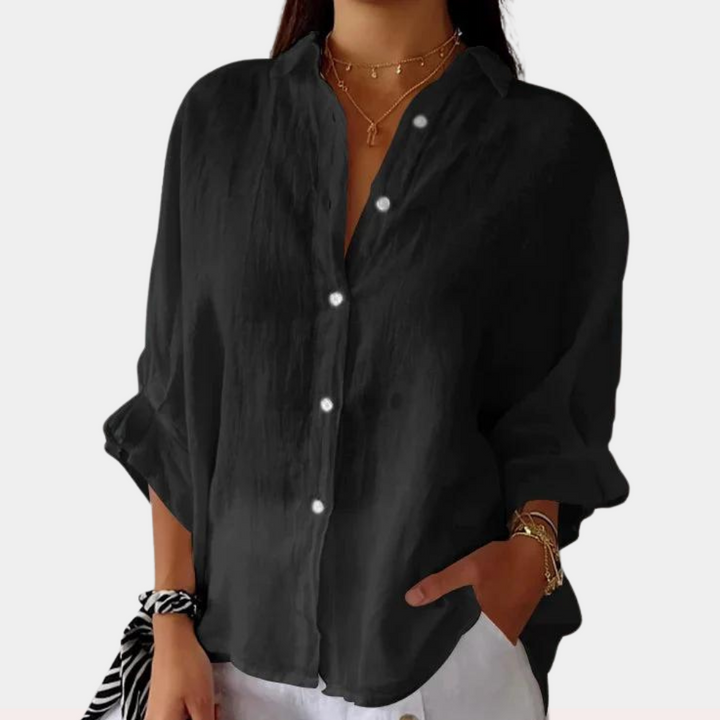 Linnenblouse met kraag en lace-up detail