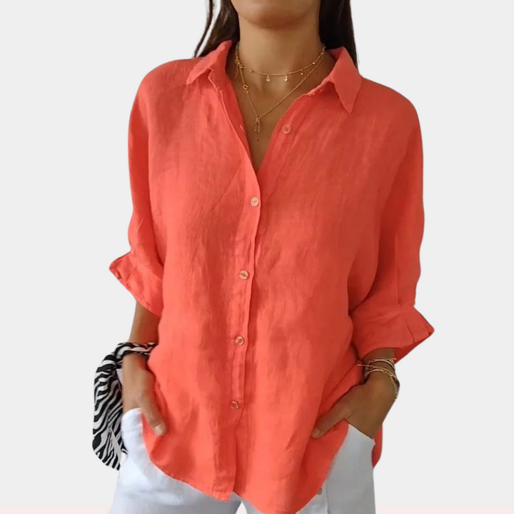 Linnenblouse met kraag en lace-up detail