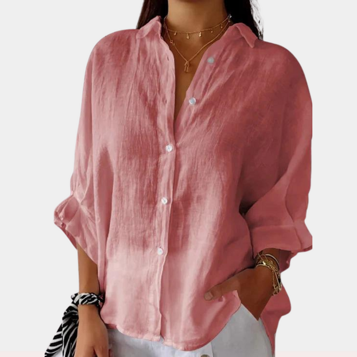 Linnenblouse met kraag en lace-up detail