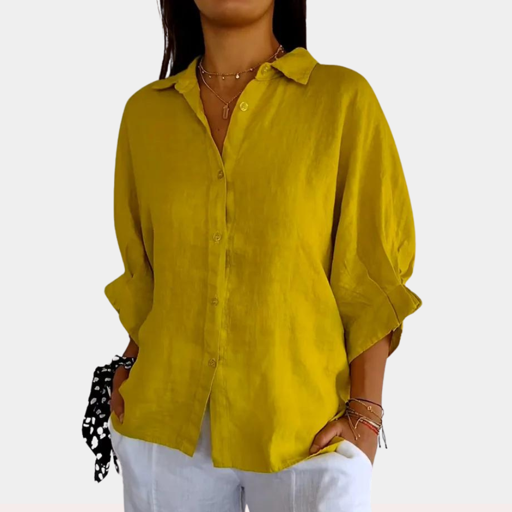 Linnenblouse met kraag en lace-up detail