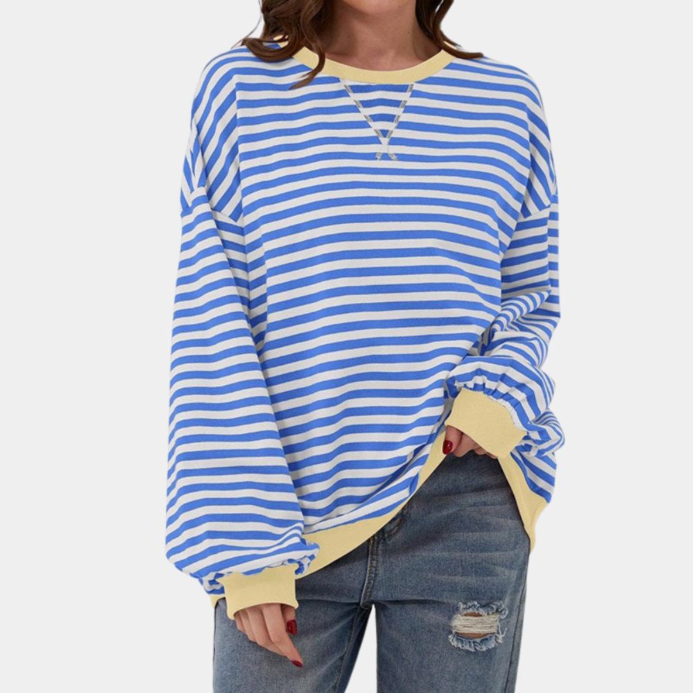 Aaliyah – Oversized Gestreept T-shirt met Lange Mouwen voor Dames