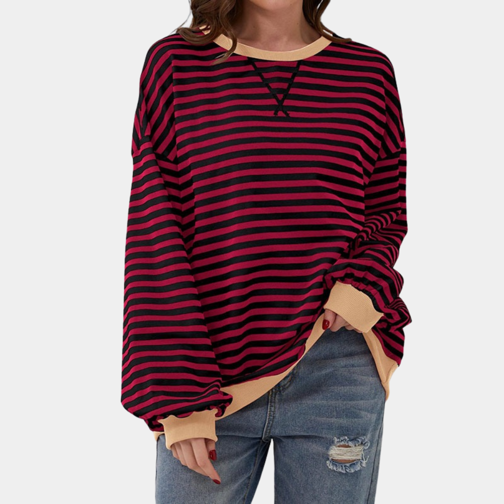 Aaliyah – Oversized Gestreept T-shirt met Lange Mouwen voor Dames