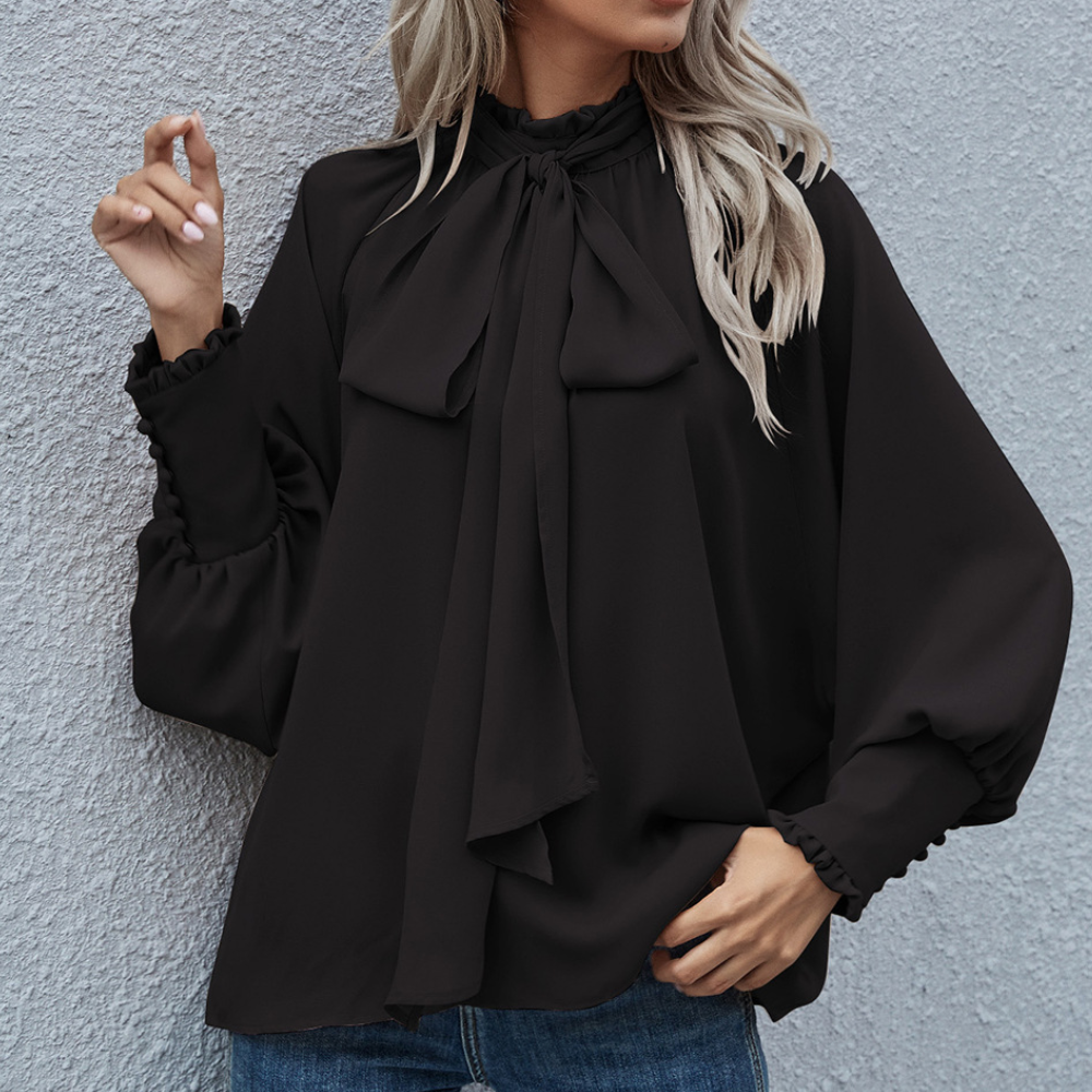 Chiffon blouse met strik en pofmouwen
