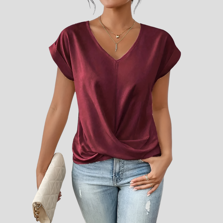 Dames V-hals blouse met gedrapeerde zoom