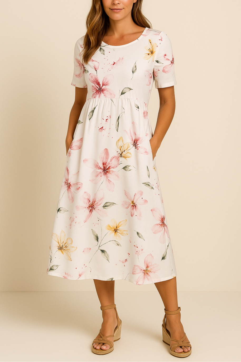 Midi-Jurk met Bloemenmotief Dames