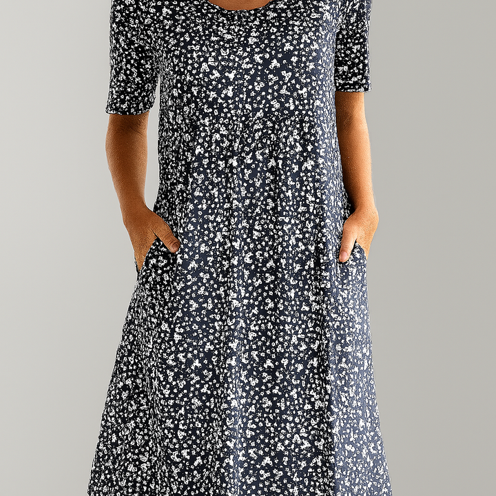 Florale hoge taille midi-jurk met zakken