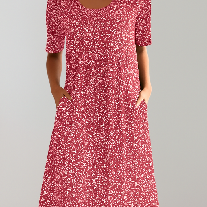 Florale hoge taille midi-jurk met zakken