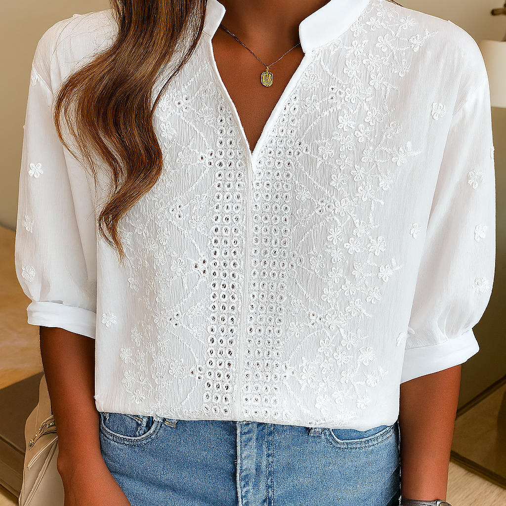 Elegante wit V hals Blouse