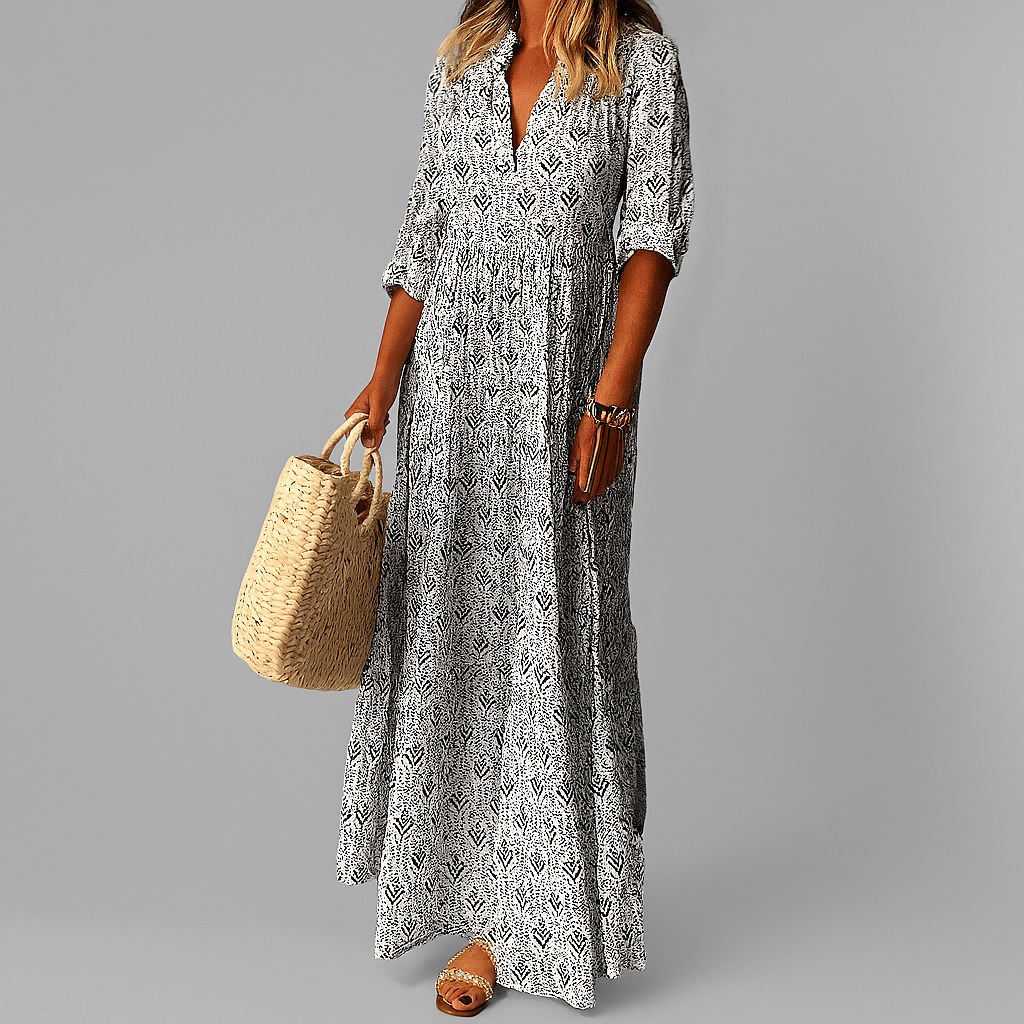 Vintage Print Lichtgewicht Katoenen Maxi-jurk voor Dames