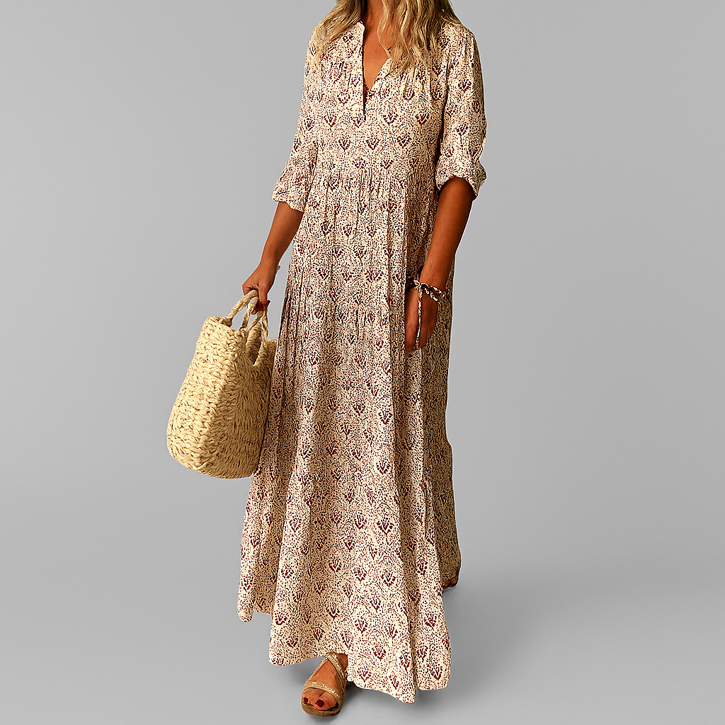 Vintage Print Lichtgewicht Katoenen Maxi-jurk voor Dames