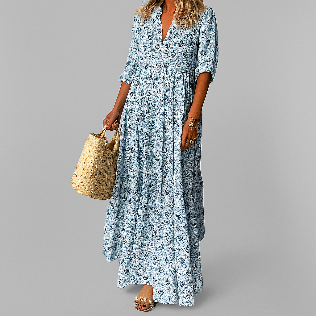 Vintage Print Lichtgewicht Katoenen Maxi-jurk voor Dames