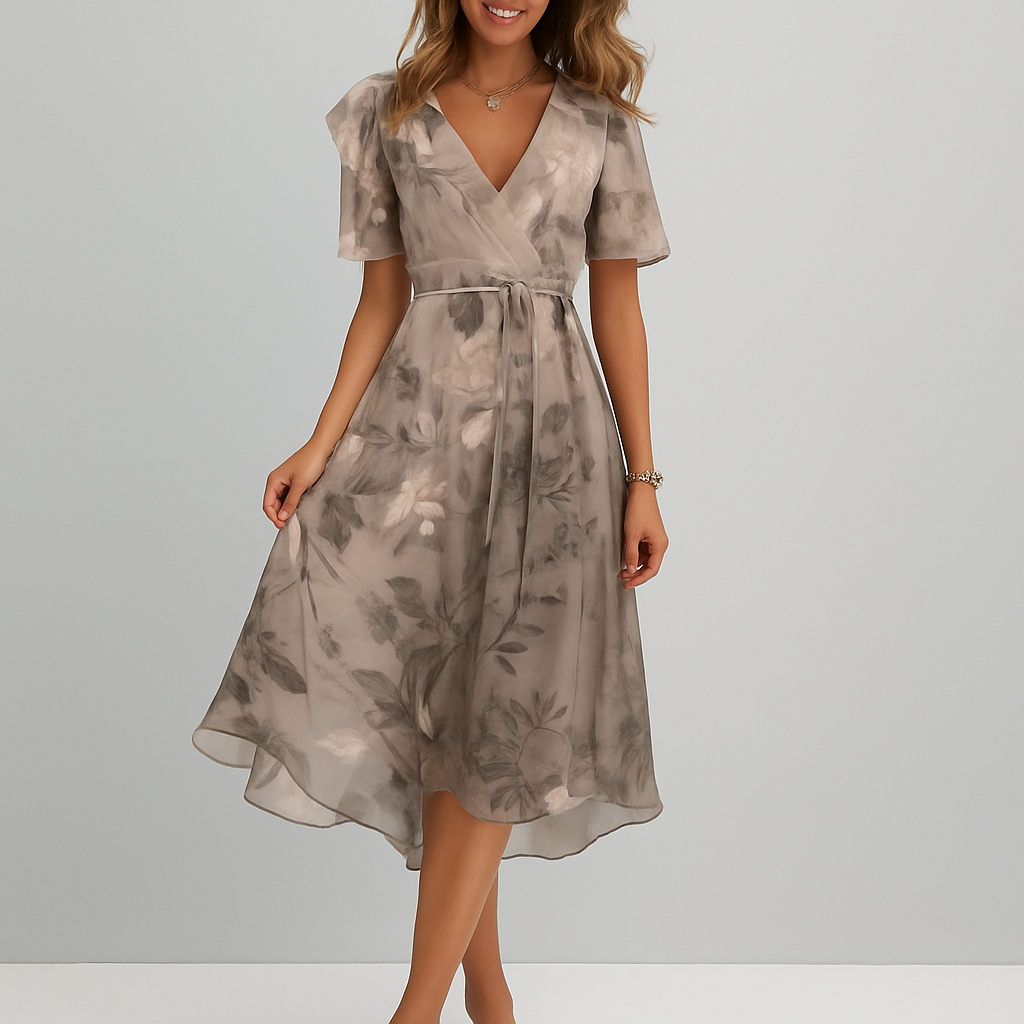 Elegante jurk met diepe V-hals en print