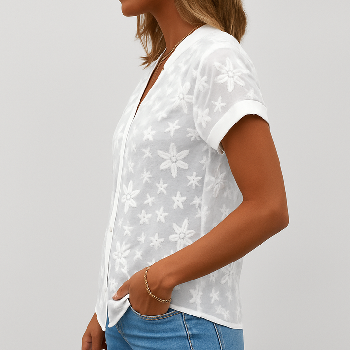 Damesblouse met korte mouwen en bloemenprint