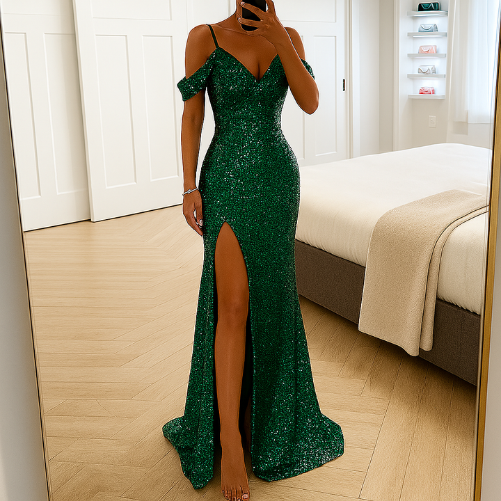 Elegante Pailletten Off Shoulder Maxi Dress