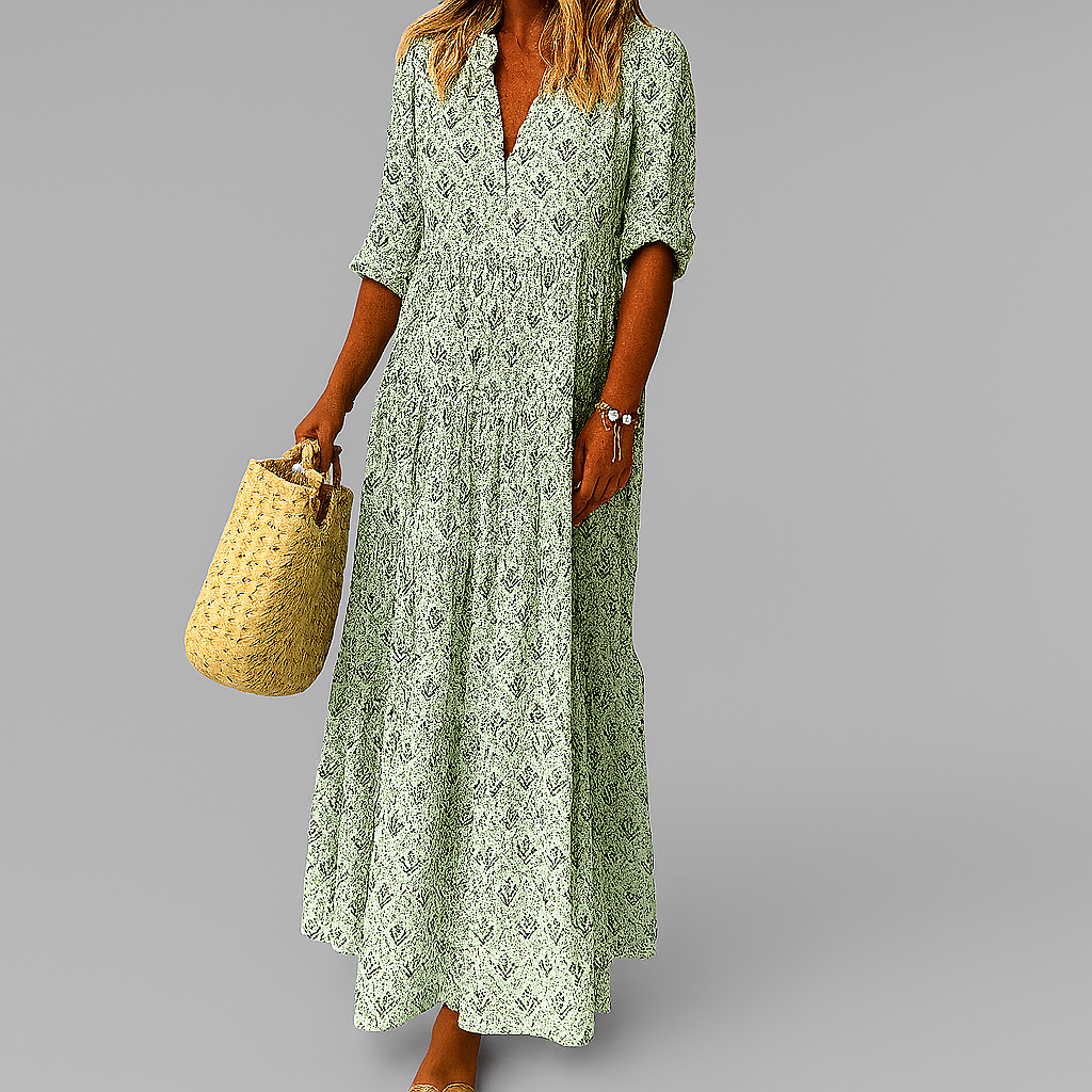 Vintage Print Lichtgewicht Katoenen Maxi-jurk voor Dames
