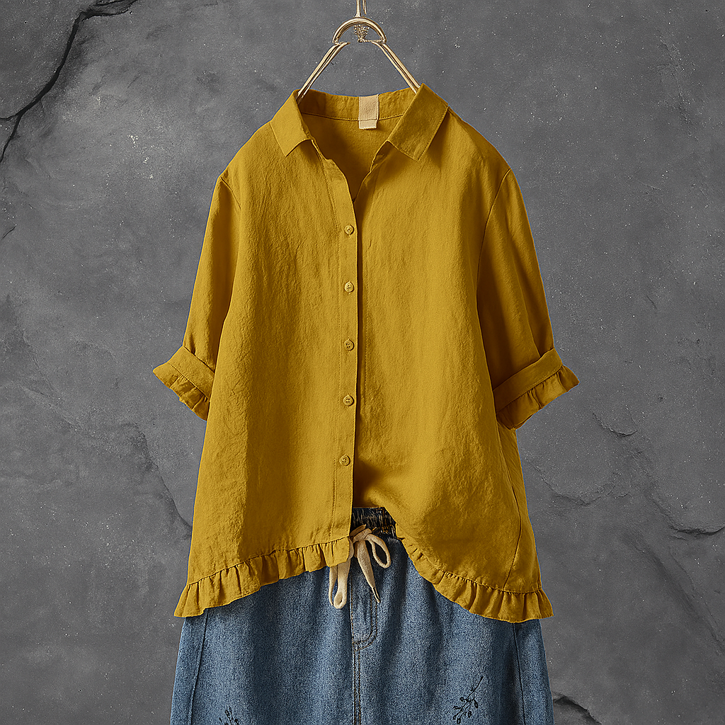 Katoenen blouse met knoopsluiting en gerimpelde zoom