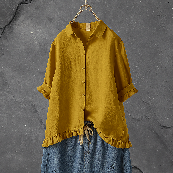 Katoenen blouse met knoopsluiting en gerimpelde zoom