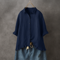 Katoenen blouse met knoopsluiting en gerimpelde zoom