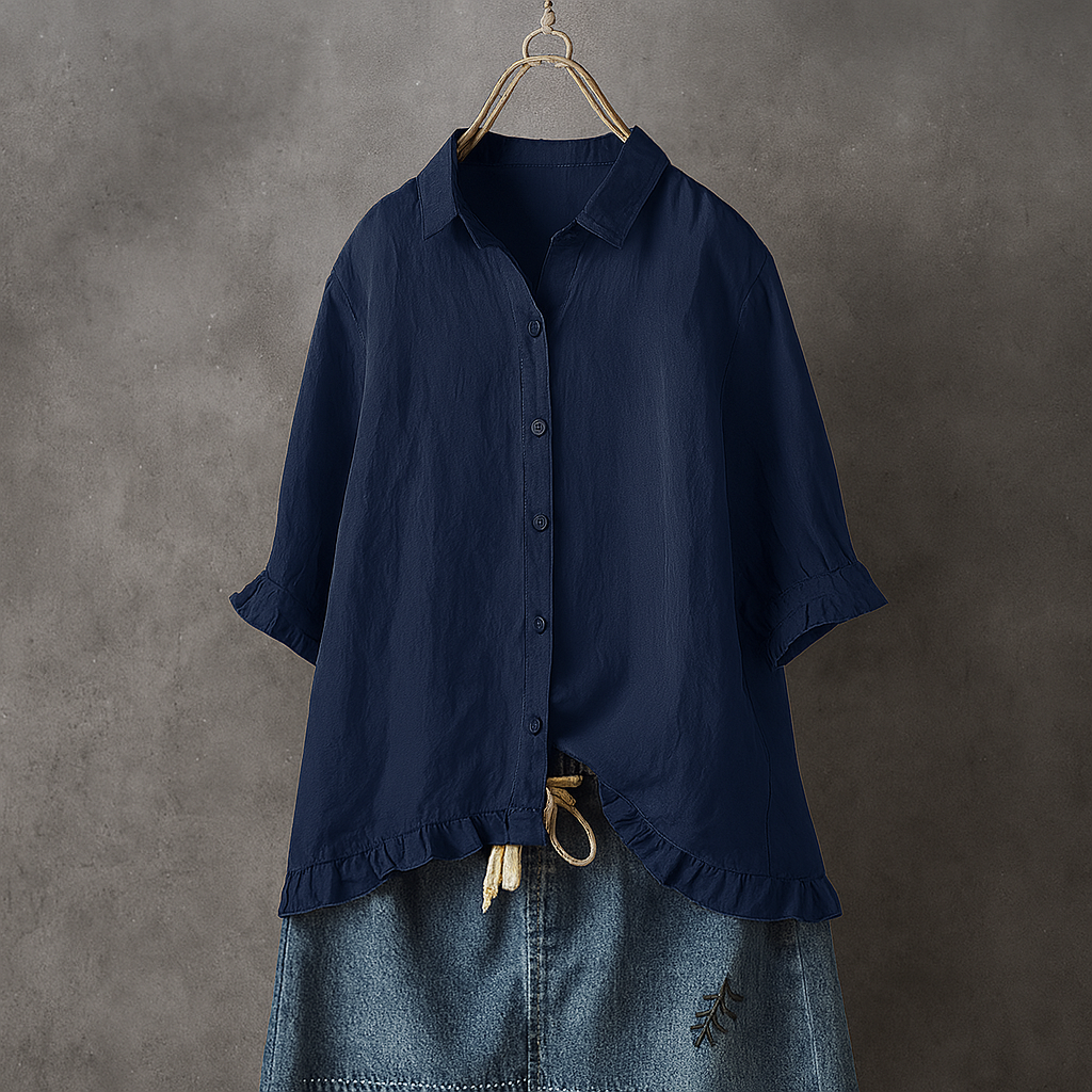 Katoenen blouse met knoopsluiting en gerimpelde zoom