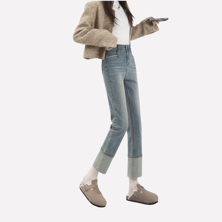 Vrouwen Hoog-gewijde Brede Pijp Jeans