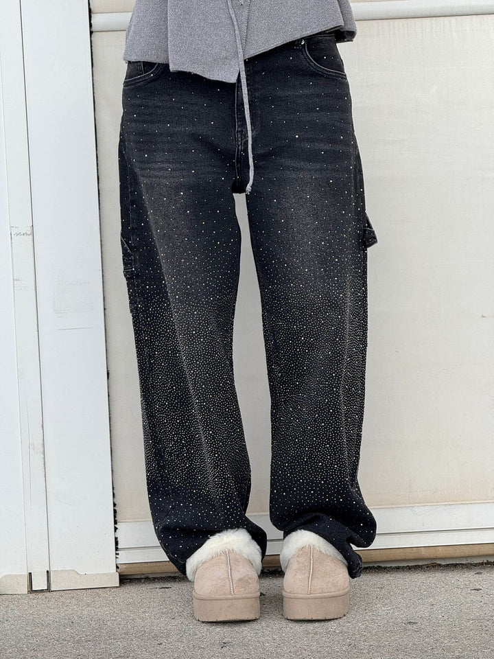 Rhinestone Wide Leg Jeans voor Dames