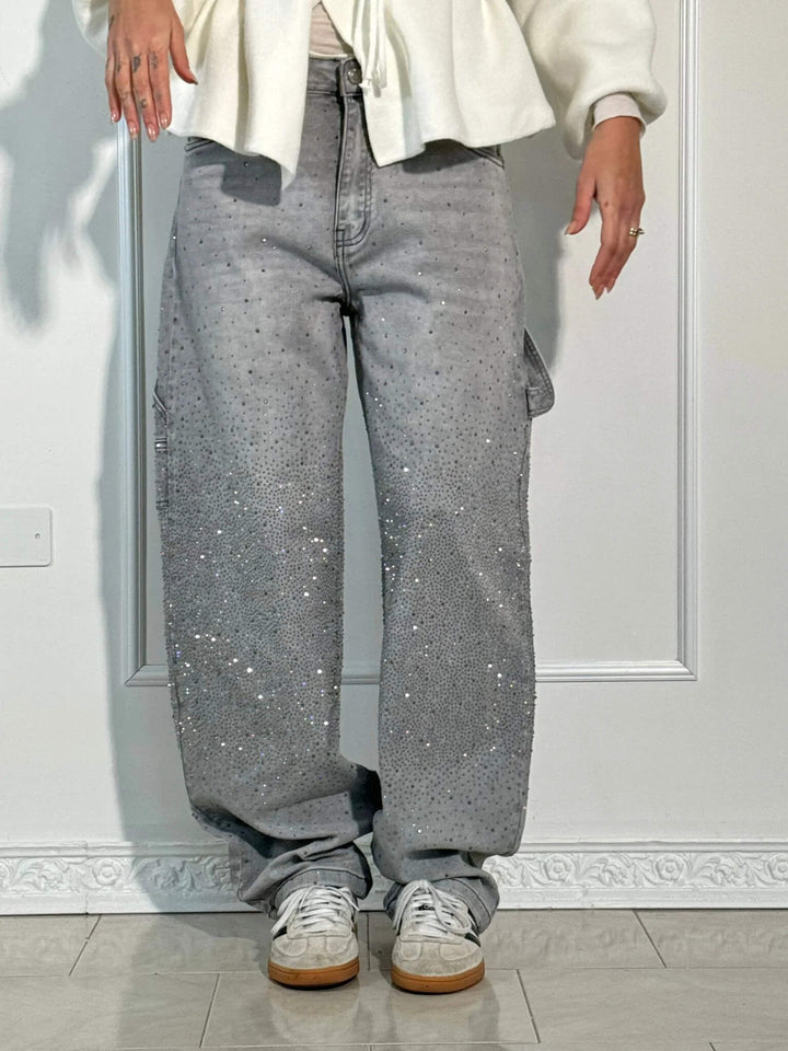 Rhinestone Wide Leg Jeans voor Dames