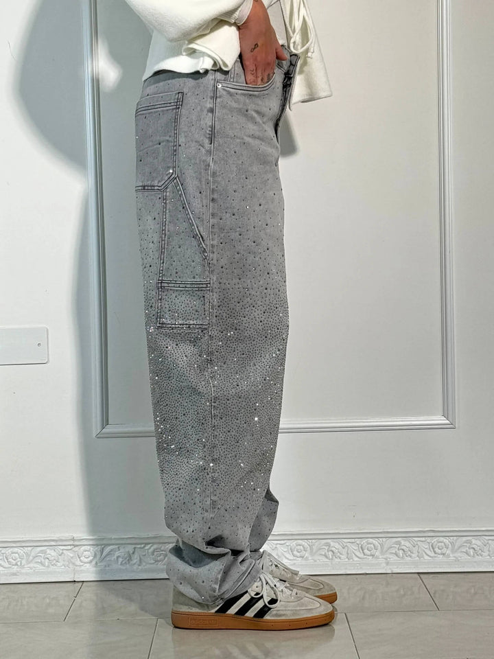 Rhinestone Wide Leg Jeans voor Dames