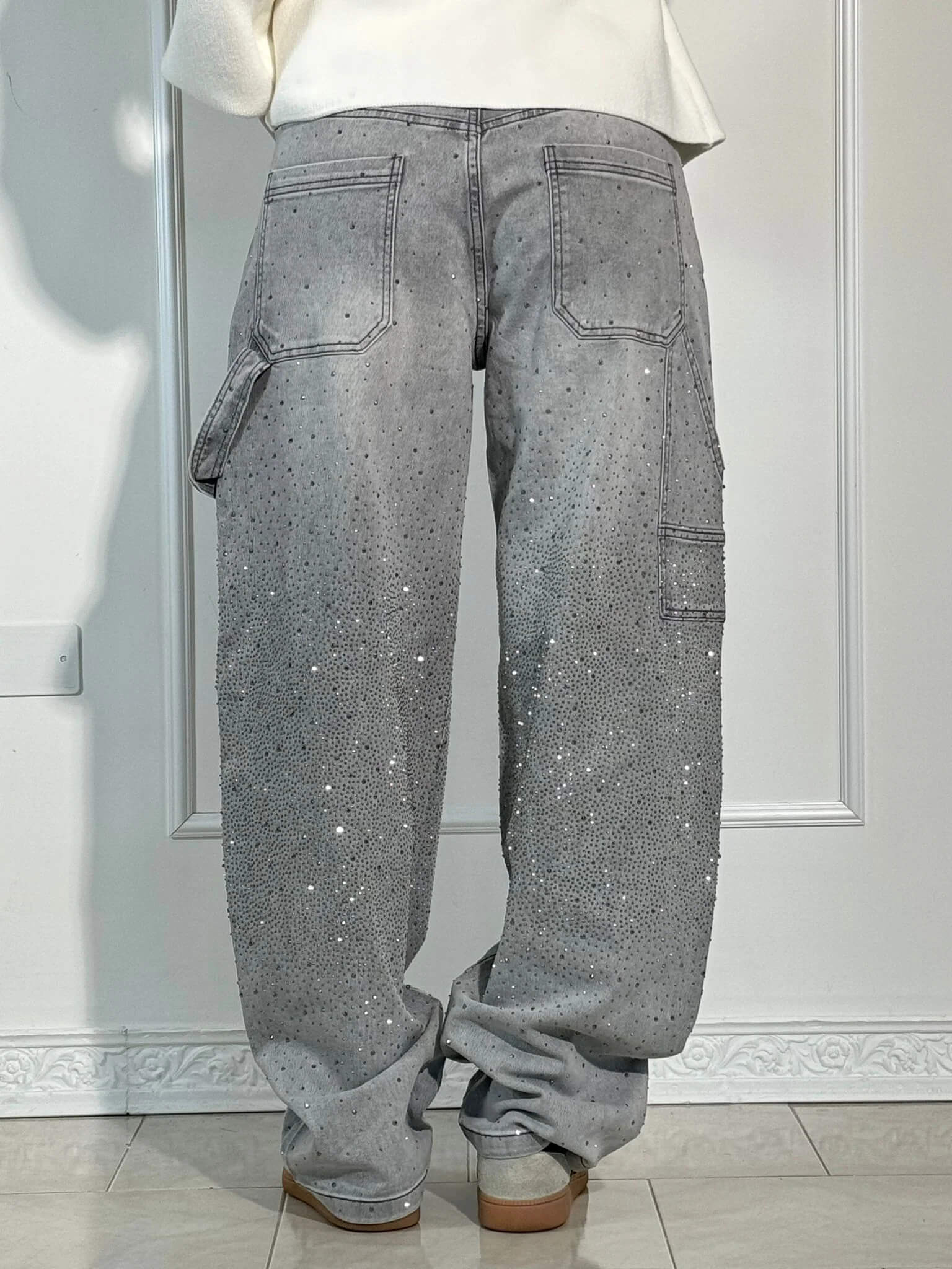 Rhinestone Wide Leg Jeans voor Dames