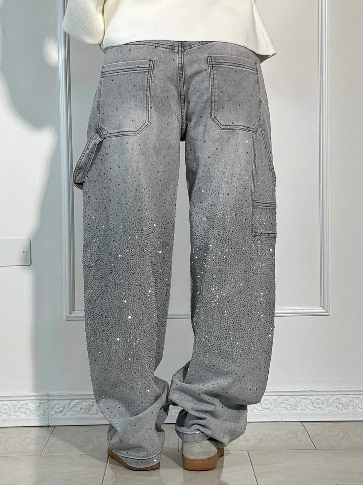 Rhinestone Wide Leg Jeans voor Dames