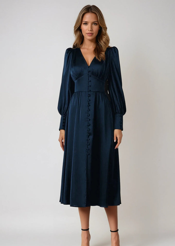 Seraphina – Satijnen Maxi Jurk met V-Hals Voor Dames