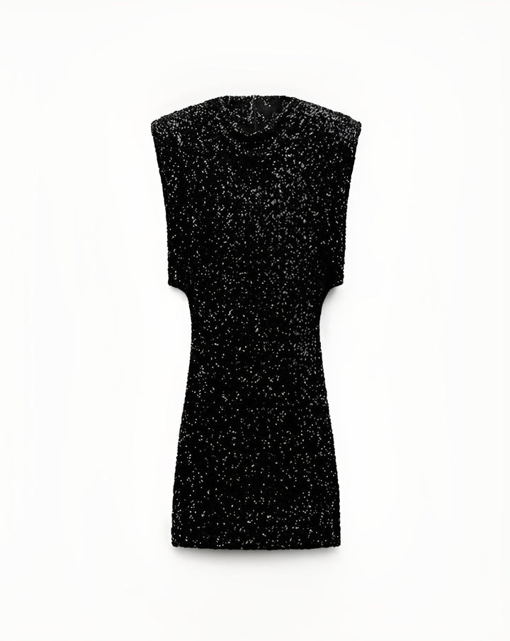 Zilveren Pailletten Mini Jurk met Slim Fit