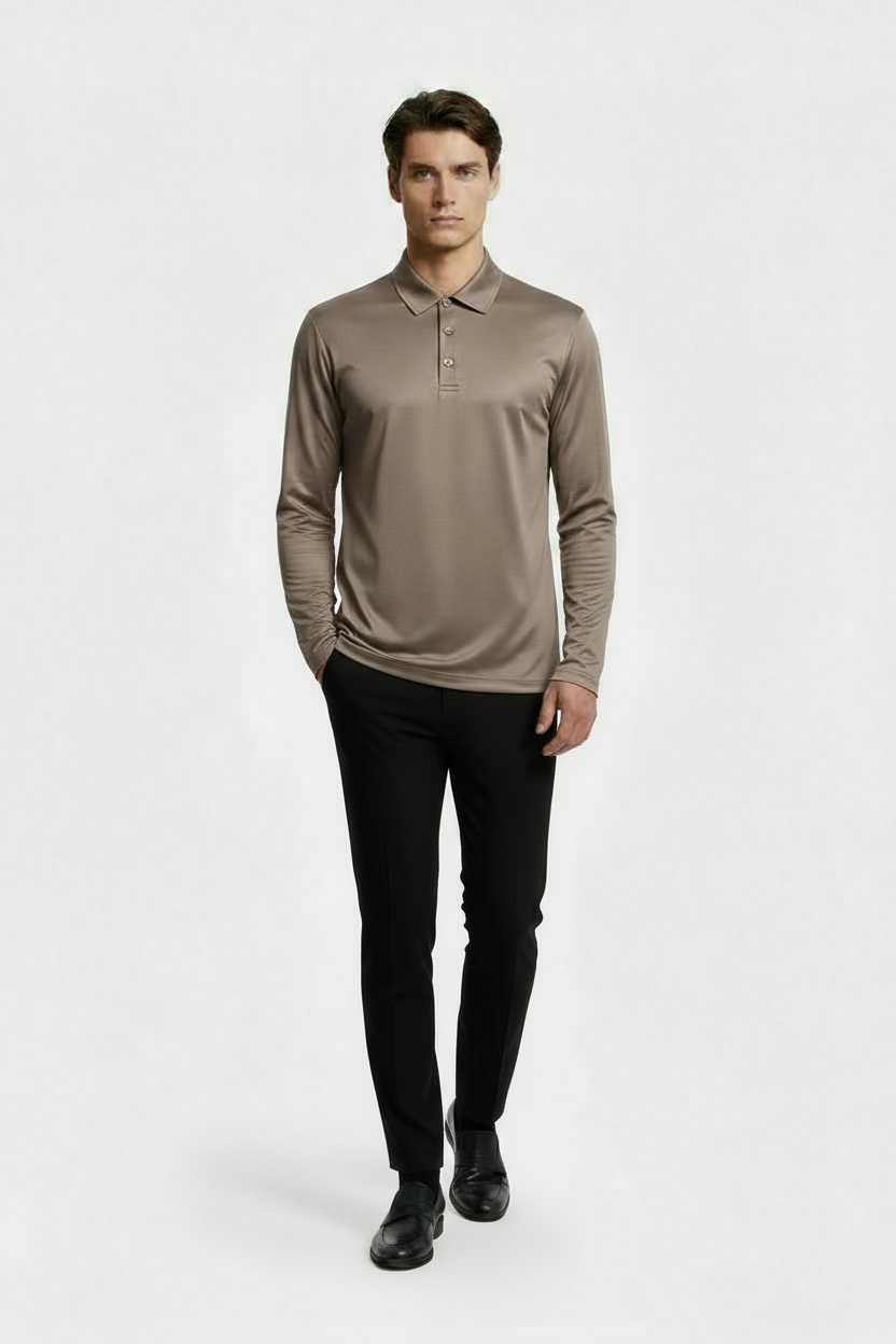 Taupe Longsleeve Polo