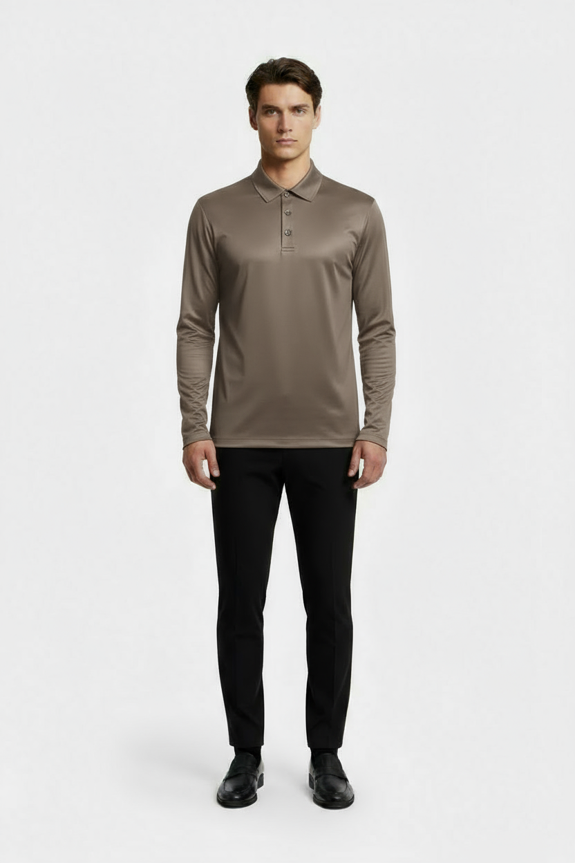 Taupe Longsleeve Polo