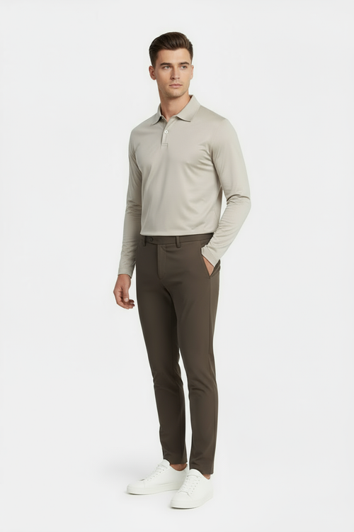 Beige Longsleeve Polo