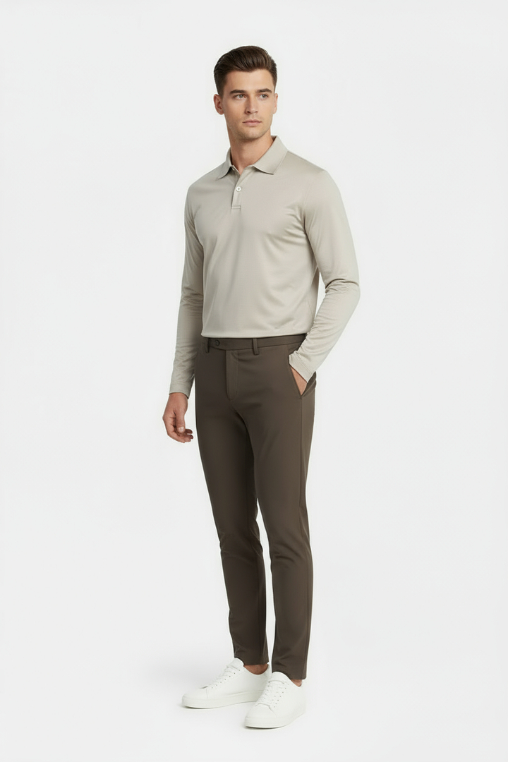 Beige Longsleeve Polo Shirt