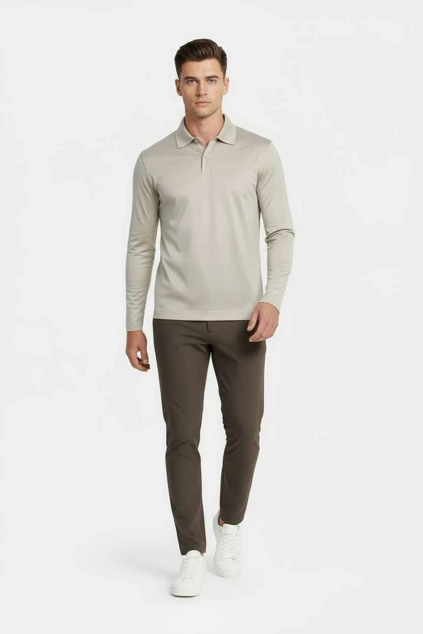 Beige Longsleeve Polo