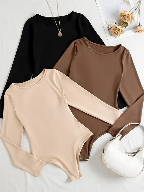 3-pack damesbodysuits met lange mouwen