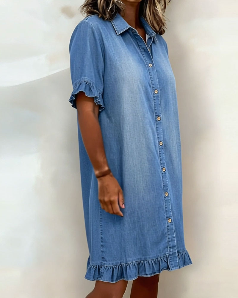 Lisa | Comfortabele Denim Jurk met Flatterende Rimpeling