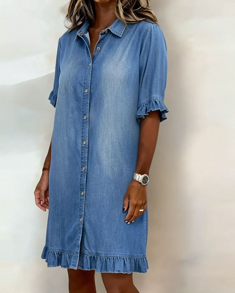 Lisa | Comfortabele Denim Jurk met Flatterende Rimpeling