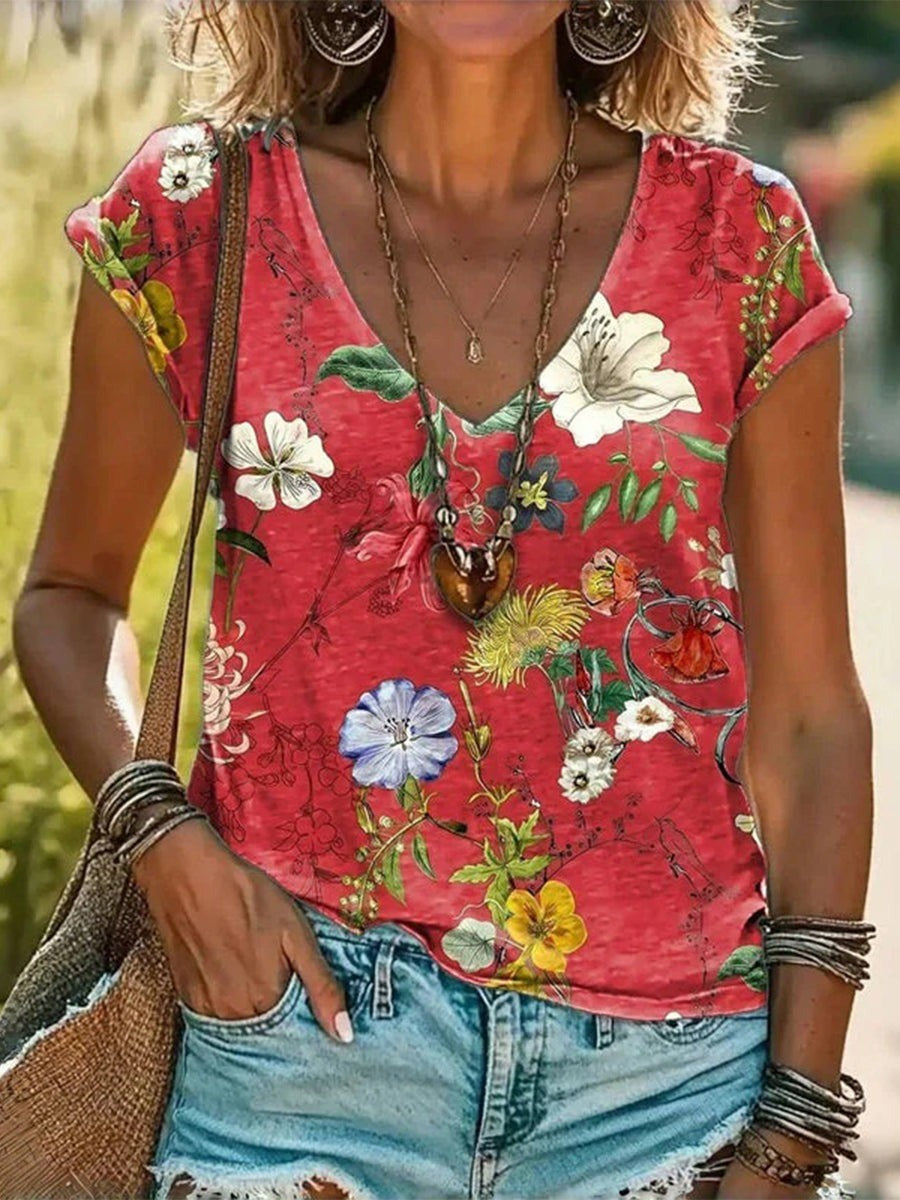 V-hals T-shirt met Bloemenprint