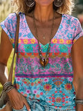 Comfortabel T-Shirt met Bloemenprint en V-hals