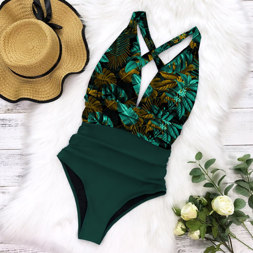Sexy geplooide zomerstrandkleding voor dames in één stuk